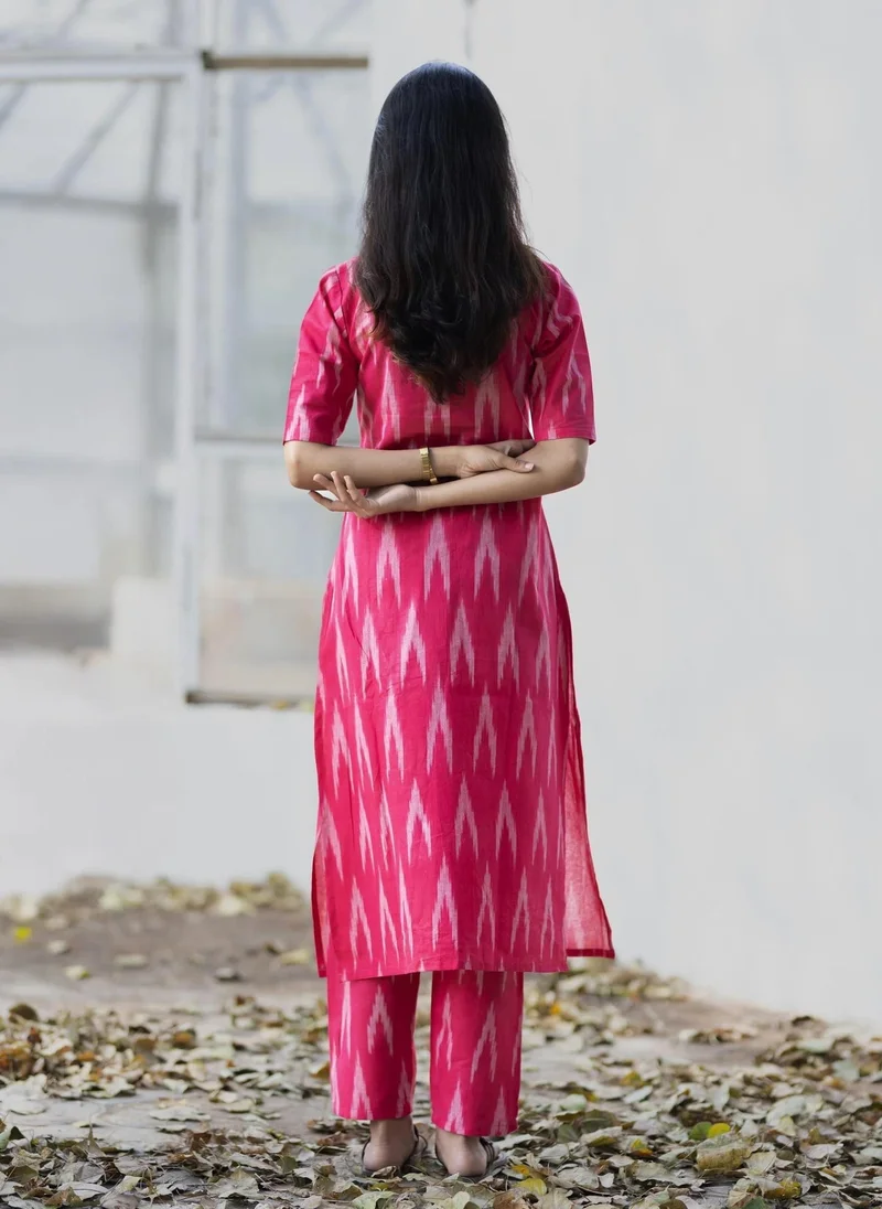 GoSriKi Red GoSriKi Women's Rayon Viscose Straight Ikkat Printed Kurta with Pant (Demeter RED-VKS01-GS_L_Red_Large) for Women | Best Price UAE