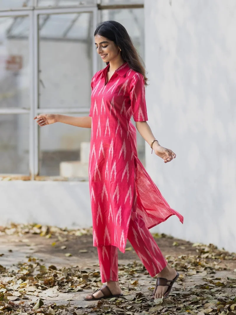 GoSriKi Red GoSriKi Women's Rayon Viscose Straight Ikkat Printed Kurta with Pant (Demeter RED-VKS01-GS_L_Red_Large) for Women | Best Price UAE