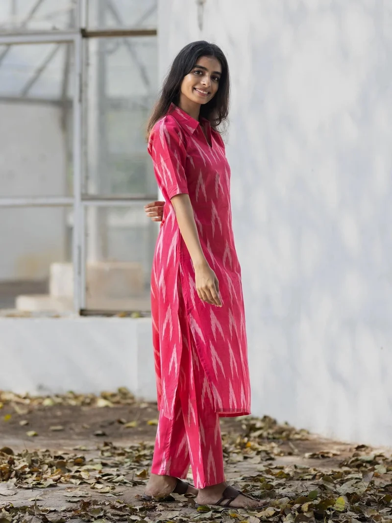 GoSriKi Red GoSriKi Women's Rayon Viscose Straight Ikkat Printed Kurta with Pant (Demeter RED-VKS01-GS_L_Red_Large) for Women | Best Price UAE