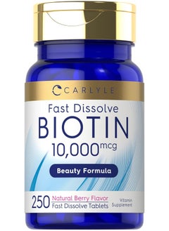 CARLYLE Biotin 10000Mcg 250 Fast Dissolve Tablets Max Strength Vegetarian, Non-Gmo, Gluten Free  - Image 1
