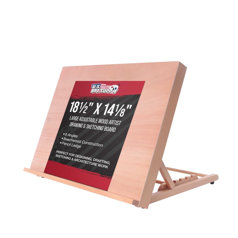 US Art Supply Large 1812 x 1418 A3 Adjustable Wood Art Drawing Board 6 Angles Beechwood Construction Pencil Ledge Perfect for Designing Drafting Sketching Architecture Work