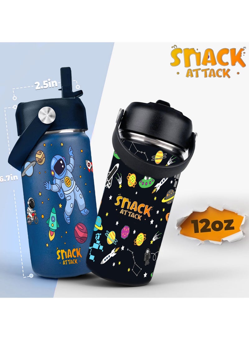 Snack attack Kids Water Bottle for School Insulated water bottle with Straw Lid, Kids water bottle stainless steel, Double Wall, Baby water bottle, Steel water bottle (Blue Astro)  - Image 2