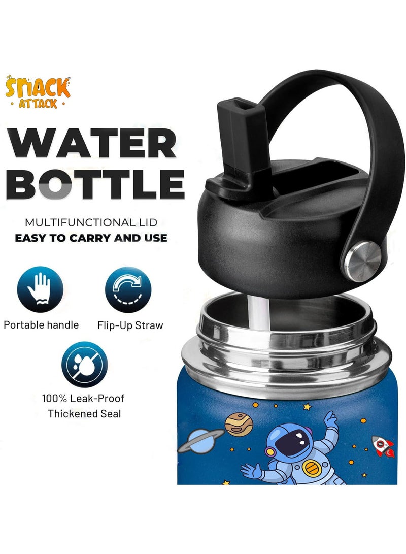 Snack attack Kids Water Bottle for School Insulated water bottle with Straw Lid, Kids water bottle stainless steel, Double Wall, Baby water bottle, Steel water bottle (Blue Astro)  - Image 3