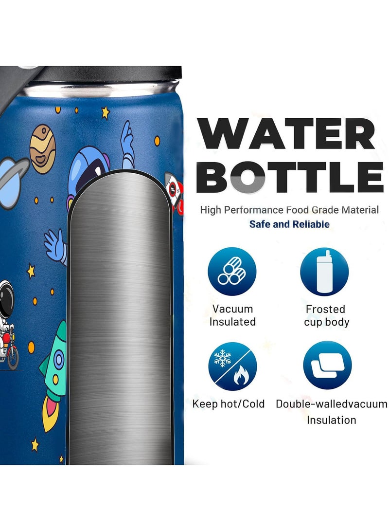 Snack attack Kids Water Bottle for School Insulated water bottle with Straw Lid, Kids water bottle stainless steel, Double Wall, Baby water bottle, Steel water bottle (Blue Astro)  - Image 4