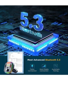 Excefore Bluetooth Adapter for Car, HiFi Bluetooth 5.3 FM Transmitter, Wireless Radio Music Adapter, Light Switch, HiFi Bass Sound, Fast Charging, LED Display Hands-Free Calling Support USB Drive  - Image 5