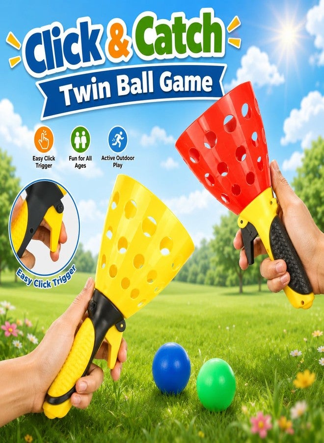 MarvelStore Click and Catch Twin Ball Game for Kids, Scoop Ball Launcher Set with 2 Catch Cups & Plastic Balls,Indoor Outdoor Sports Activity Game,Hand Eye Coordination Toy for Kids(Multicolor) - Image 4