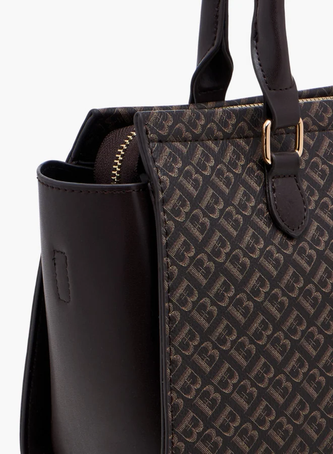 Flora Bella By Shoexpress Monogram Print Tote Bag with Double Handle and Zip Closure