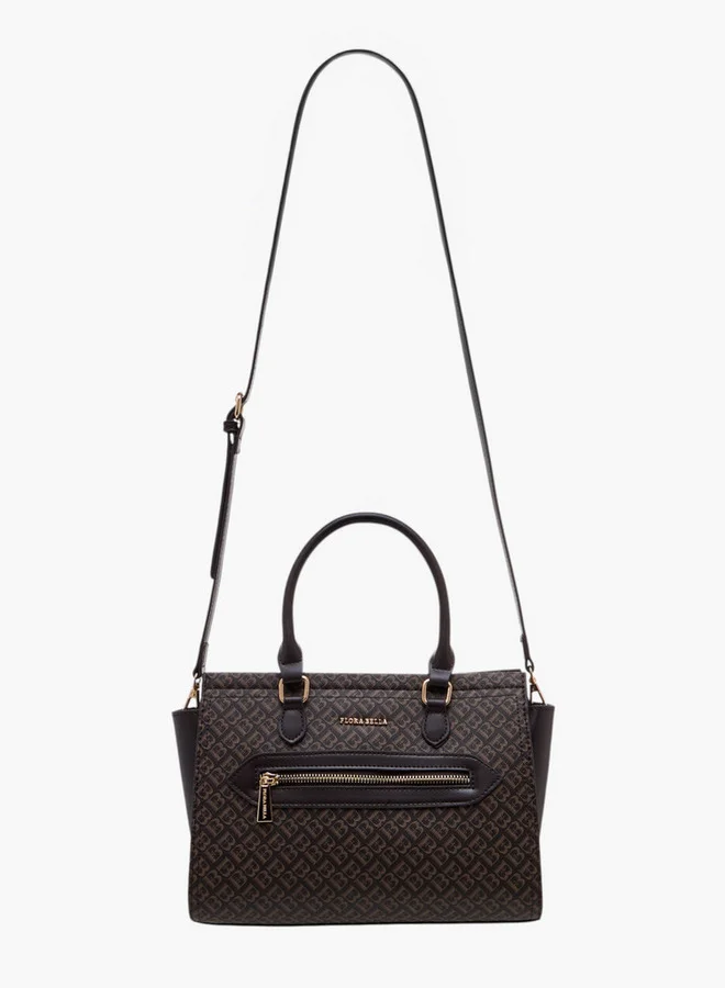 Flora Bella By Shoexpress Monogram Print Tote Bag with Double Handle and Zip Closure