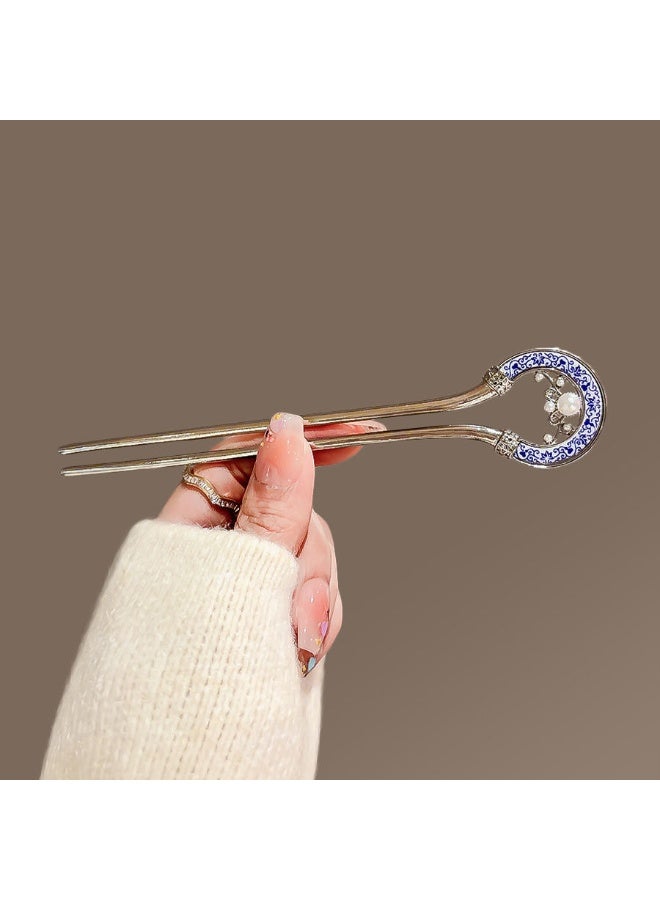 Minimalist Metal Hairpin with Shell and Pearl - U-Shaped Hair Stick for Elegant Updos, Trendy Ins Style