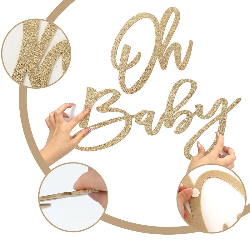 MASTRON 'Oh Baby' Sign for Backdrop - Felt Champagne Gold Baby Shower Banner Boy Girl Decorations Gender Reveal 1st Birthday Party Photography Background - Image 4