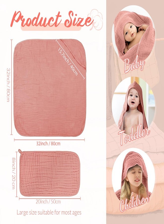 VitalCozy مجموعة فيتال كوزي المكونة من 12 قطعة من مناشف الاستحمام والغسيل القطنية للأطفال، مقاس 32 × 32 بوصة، مصنوعة من القطن الموسلين، بطانيات ماصة بغطاء للرأس، هدية مثالية لحفلات استقبال المولود الجديد (سلسلة الوردي والبيج). - Image 2