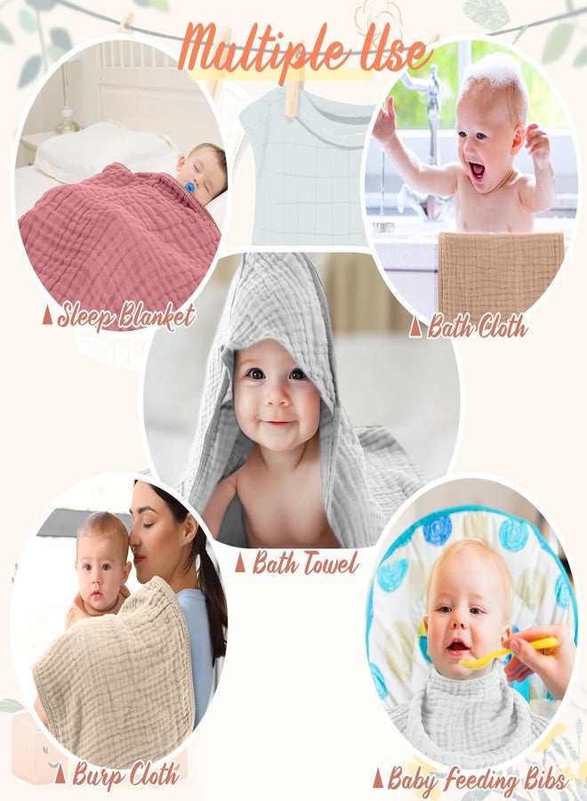 VitalCozy مجموعة فيتال كوزي المكونة من 12 قطعة من مناشف الاستحمام والغسيل القطنية للأطفال، مقاس 32 × 32 بوصة، مصنوعة من القطن الموسلين، بطانيات ماصة بغطاء للرأس، هدية مثالية لحفلات استقبال المولود الجديد (سلسلة الوردي والبيج). - Image 4