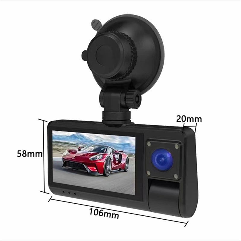 G50 Car Recorder 3 inch screen touch mobile phone APP playback HD infrared night vision reversing parking monitoring front + interior + rear 3 camera with parking monitoring time-lapse recording cable + car charger cable - Image 2