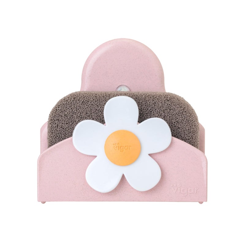 Vigar Florganic Daisy Sponge Holder for Kitchen Sink with Suction Cup and Sponge Sink Caddy Kitchen Organizers and Storage for Kitchen Sinks Pink