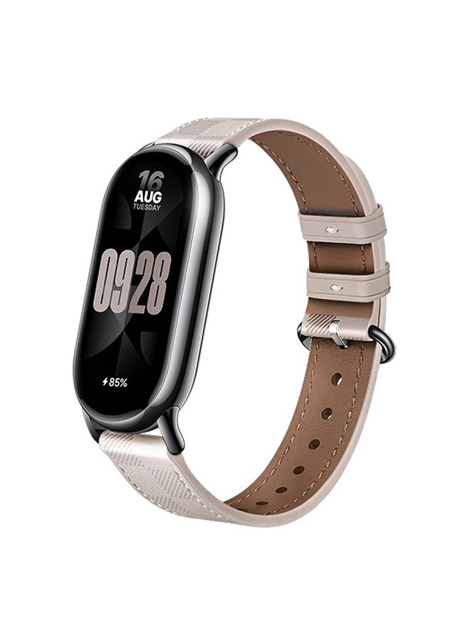 O Ozone Leather Straps For Xiaomi Smart Band 8, Leather Replacement Strap Watch Wrist Band Smart Bracelet Accessories for Women Men - Beige  - Image 1