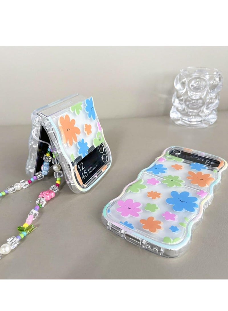 Y&D Compatible with Samsung Galaxy Z Flip 5 5G Case, Pink Flower Print Beads Strap, Woman Cute Case for Soft Silicone, - Image 1