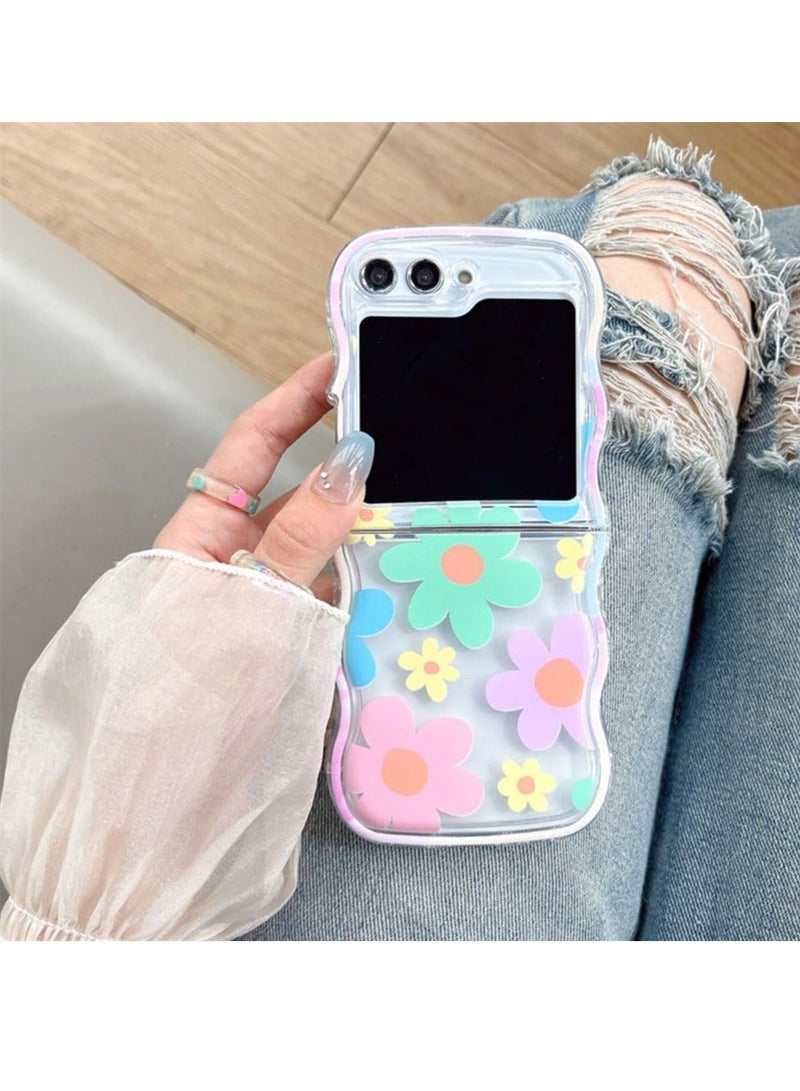 Y&D Compatible with Samsung Galaxy Z Flip 5 5G Case, Pink Flower Print Beads Strap, Woman Cute Case for Soft Silicone, - Image 4