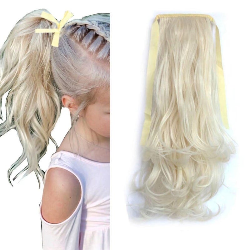 iLUU Curly Ponytail Extension 20 90g Clip in Ponytail for Women 60 Platinum Blonde Synthetic Tie Up Wavy Ponytail Extensions Clip in Hairpiece and Ponytail for Party Daily Use