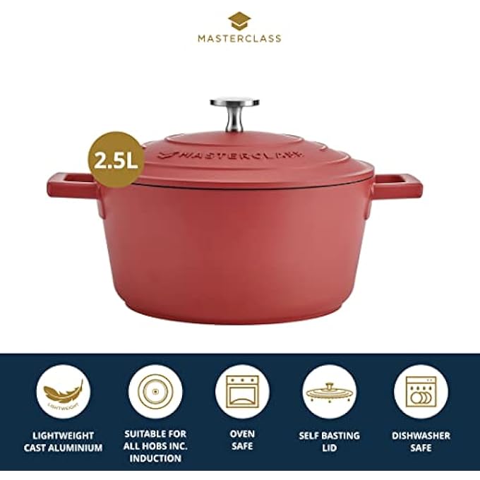 ماستر كلاس طبق طاجن صغير بغطاء 25L20 سم موقد حث خفيف الوزن من الألمنيوم المصبوب وفرن آمن للفرن الأحمر - Image 3