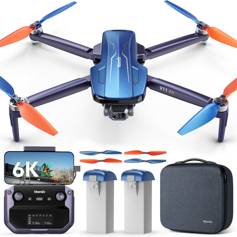 Veeniix طائرة V11Air بدون طيار مع كاميرا 6K UHD للبالغين جيمبال بدون فرش 3 محاور فيديو 4K30FPS 70 دقيقة من وقت الطيران مع بطاريتين طائرة رباعية احترافية 10000 قدم نقل رقمي FPV والعودة التلقائية - Image 2
