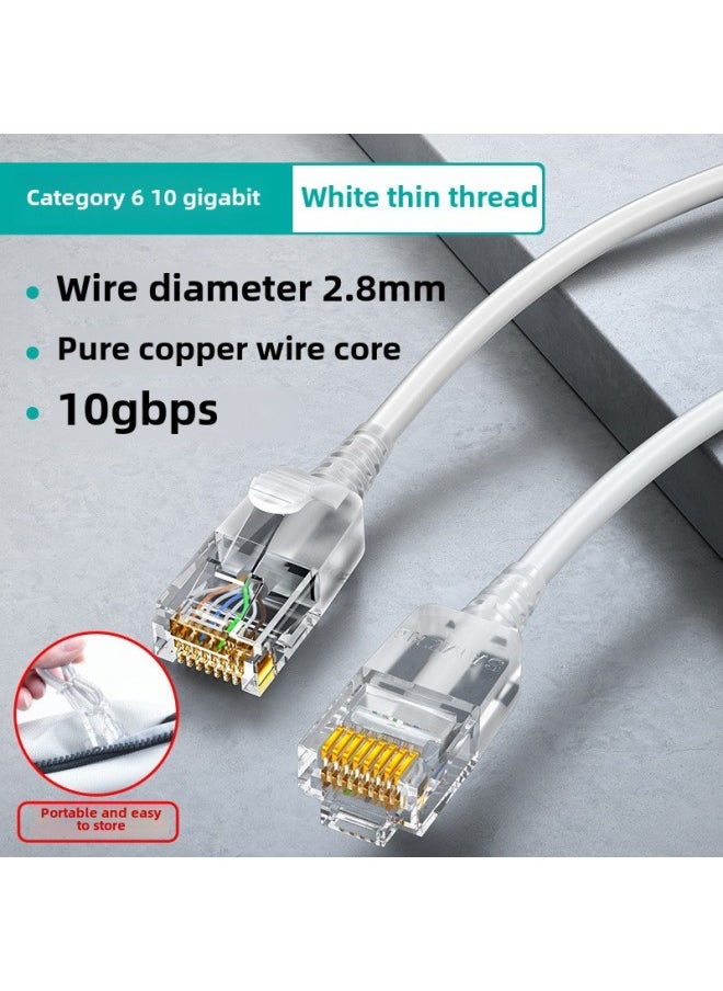 Generic Yamazawa Super Six 60000 Mega Household Fine Network Cable Pure Copper Core Ultra-fine High-speed Broadband Network Computer Gigabit Jumper-Color:White-Super Category 6 10 Gigabit Thin Line-Line Length:15 M  - Image 1