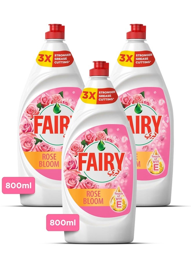 Fairy Rose Bloom Dishwash Liquid 3x800ml Pack of 3 - Image 1