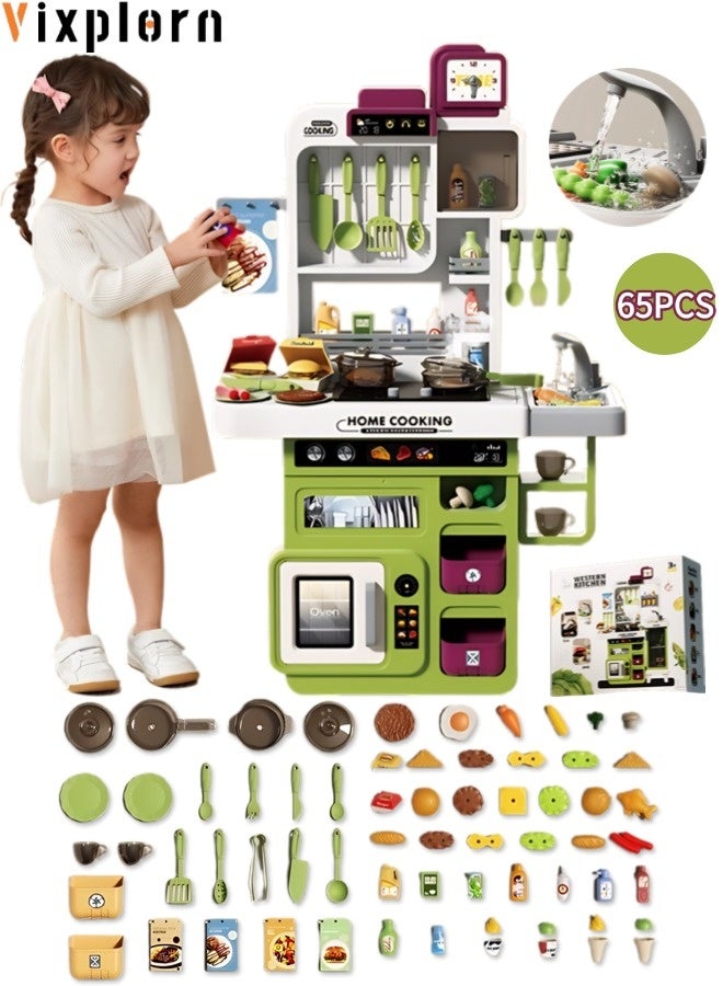Vixplorn Children's kitchen toy set, children's pretend play set, kitchen pretend play set, children's role play kitchen toy set, 82 cm high, with simulation spray, lights, sound effects, suitable gifts for children aged 3+. - Image 1