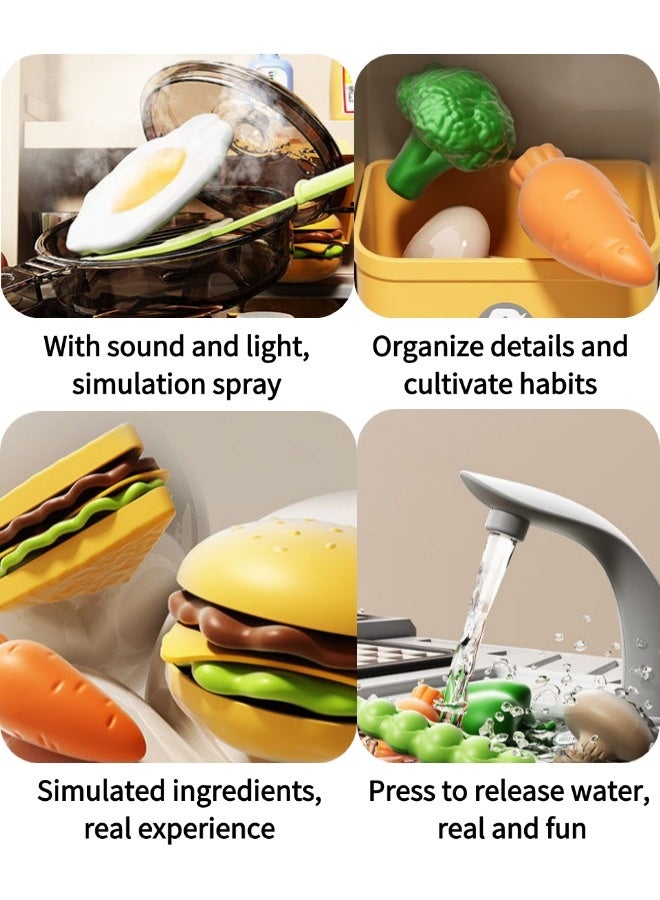 Vixplorn Children's kitchen toy set, children's pretend play set, kitchen pretend play set, children's role play kitchen toy set, 82 cm high, with simulation spray, lights, sound effects, suitable gifts for children aged 3+. - Image 3