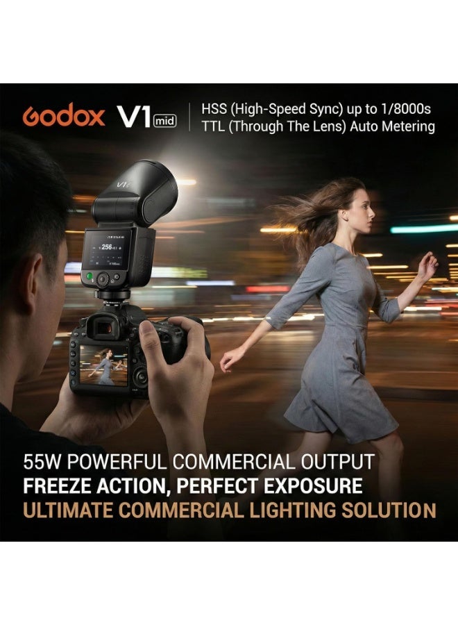 Godox V1 MID C Flash for Canon, 55W Round Head Speedlite Touchscreen, Upgrade 24mm, 650+Full Power Pops, 1.7s Recycle, TTL/HSS 1/8000s V1MID Lightweight Travel Flash for EOS R5 R6II R8 R50 Fits AK-R1 - Image 5