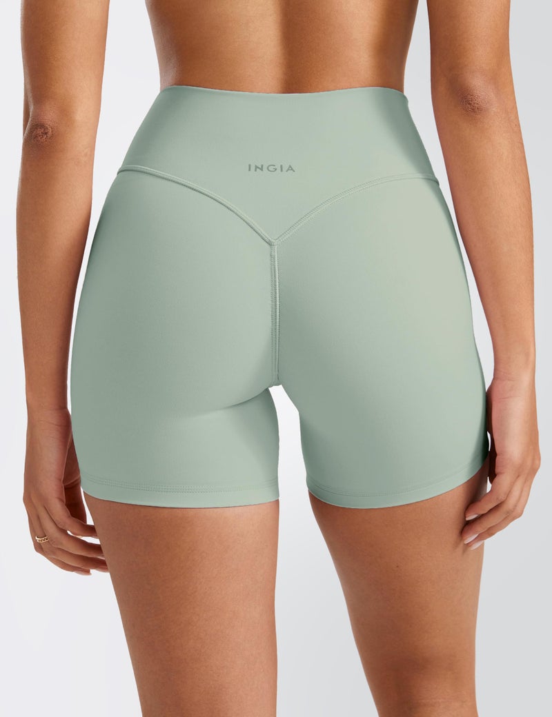 INGIA Womens High Waist No Front Seam Scrunch Butt Biker Shorts 5 Inches V-Back Scrunch Booty Gym Workouts Mineral Medium - Image 2