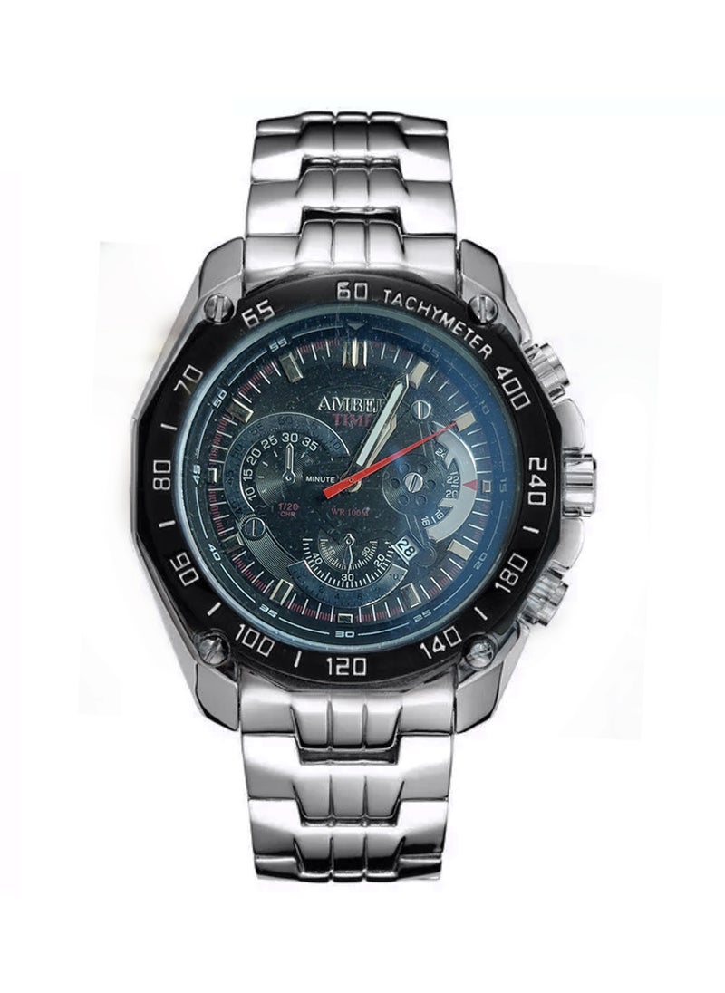 Amber Men's Analog Quartz Silver Stainless Steel Band Watch -43mm 