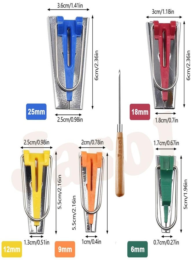 Jasol Bias Tape Maker Set of 6 Sizes, 1/4", 3/8", 1/2", 3/4", 1", with Sewing Awl, DIY Quilting Sewing Tools Kit - Image 4