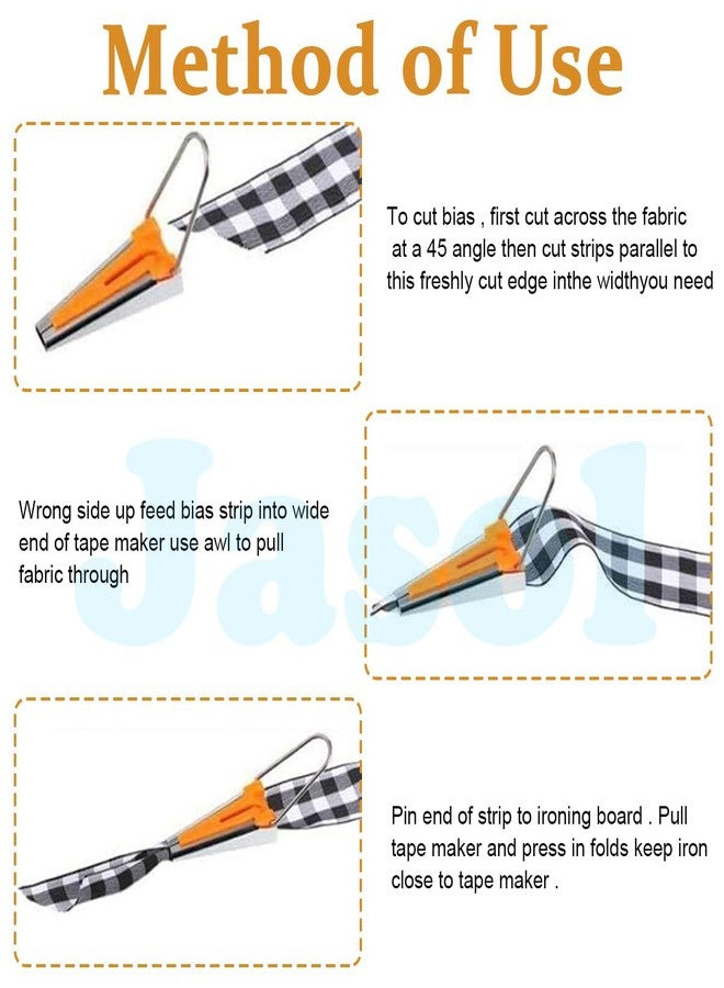 Jasol Bias Tape Maker Set of 6 Sizes, 1/4", 3/8", 1/2", 3/4", 1", with Sewing Awl, DIY Quilting Sewing Tools Kit - Image 5