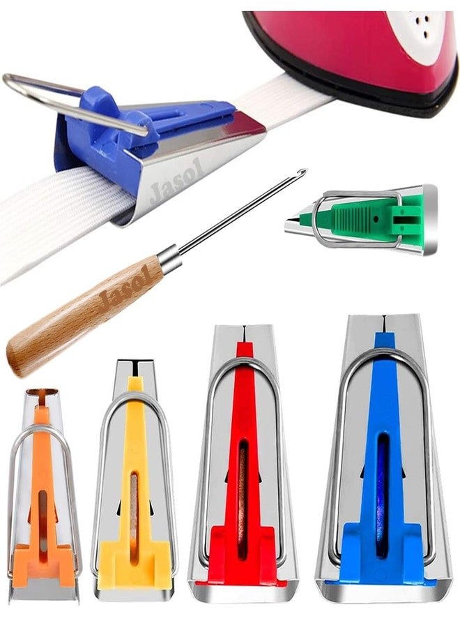 Jasol Bias Tape Maker Set of 6 Sizes, 1/4", 3/8", 1/2", 3/4", 1", with Sewing Awl, DIY Quilting Sewing Tools Kit - Image 1
