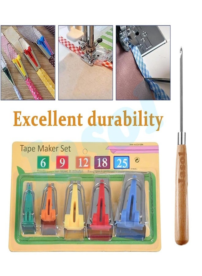Jasol Bias Tape Maker Set of 6 Sizes, 1/4", 3/8", 1/2", 3/4", 1", with Sewing Awl, DIY Quilting Sewing Tools Kit - Image 3