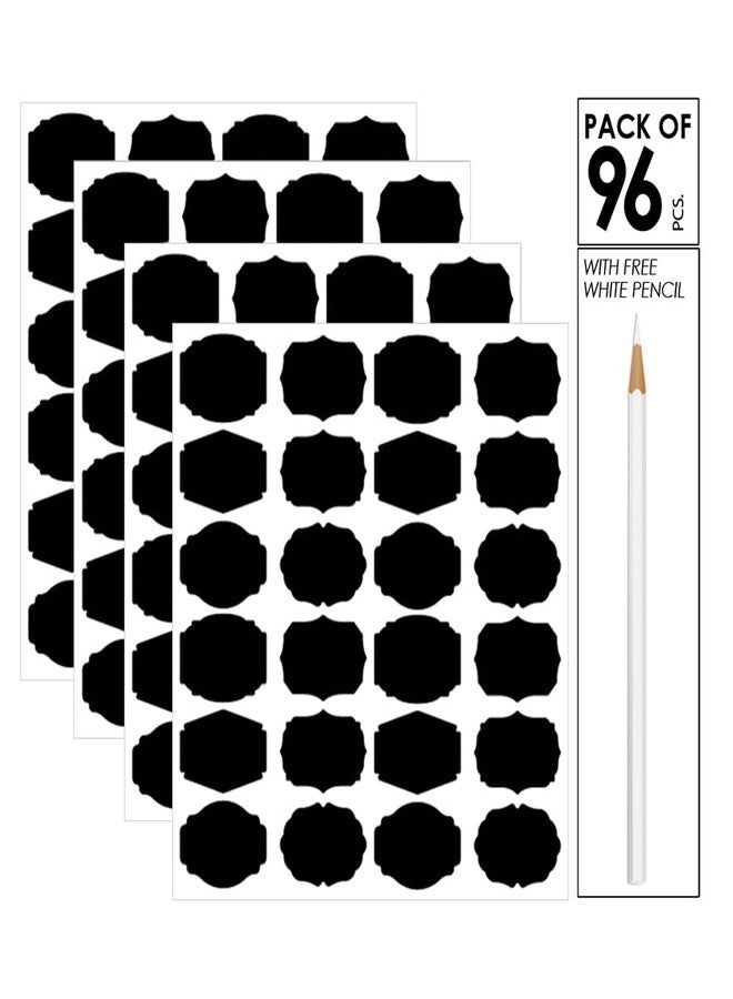 SWASUM Pack of 96 Waterproof Black Geometric Stickers for Kitchen, Office and Craft, Jar Labels, Reusable Self Adhesive Sticker (6.35 cm, Each Label) - Image 1
