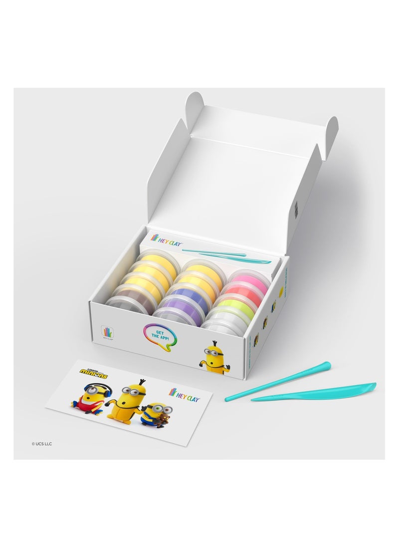 HEY CLAY - MINIONS Colourful modelling air-dry clay, 15 cans with fun interactive app for kids 3 years + - Image 1