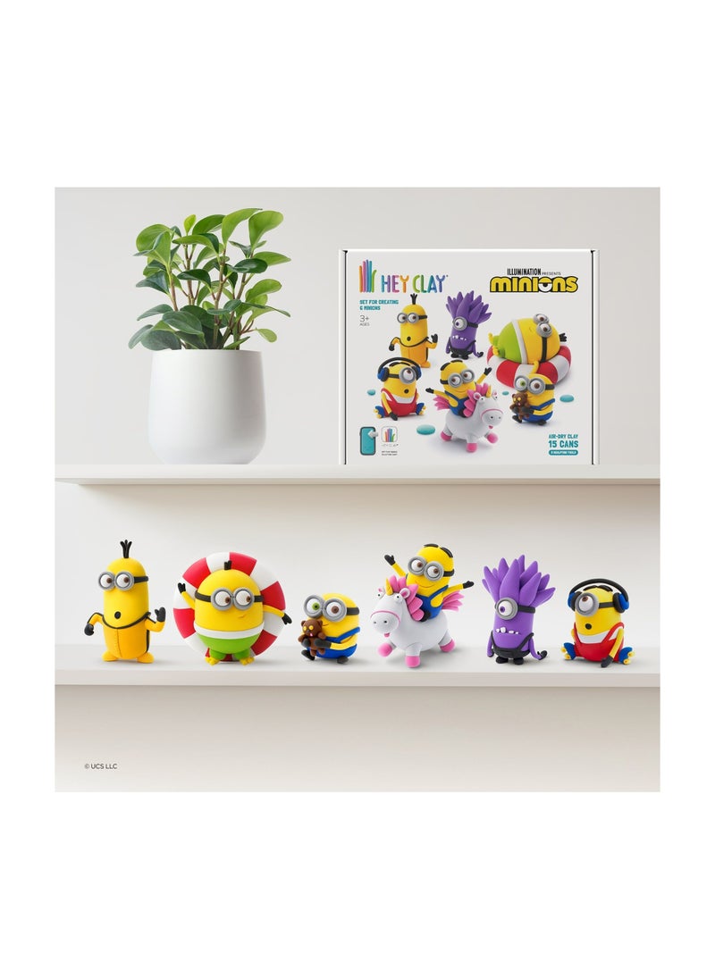 HEY CLAY - MINIONS Colourful modelling air-dry clay, 15 cans with fun interactive app for kids 3 years + - Image 1