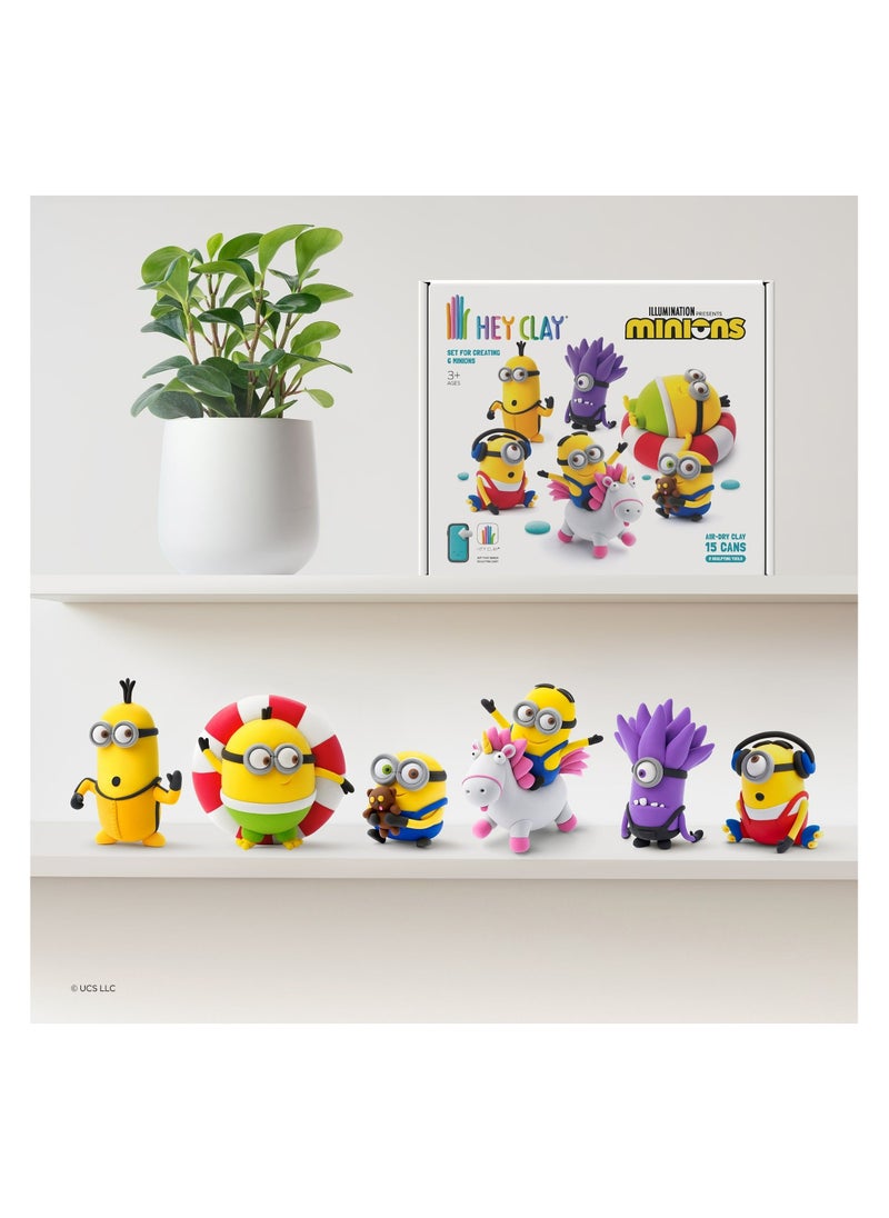 HEY CLAY - MINIONS Colourful modelling air-dry clay, 15 cans with fun interactive app for kids 3 years + - Image 1