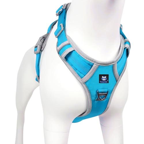 HANK Dog Harness | 3M Reflective Strap | Dog Body Vest for Medium Dogs | Soft Comfortable Padded | Anti Pull Harness for Walking, Training (Cyan Blue - Grey - M (14-22Kg) - Image 1