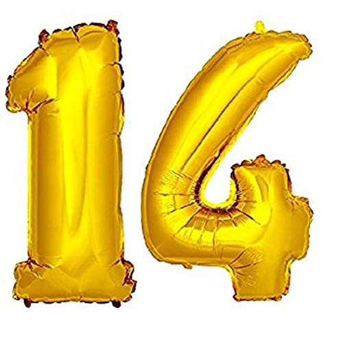 Balloonistics Number Fourteen 14 Gold Number Foil Balloon for Birthday Anniversary Celebration - Image 2