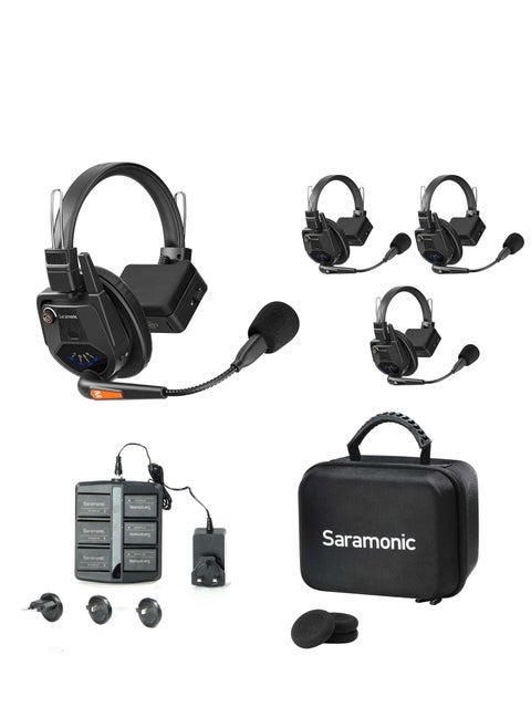 WiTalk9-4S 4-Person 1.9GHz Full-Duplex Wireless Intercom System with 500m Range, expandable to 30 Users, 8 Batteries, 10-Bay Charger & Case