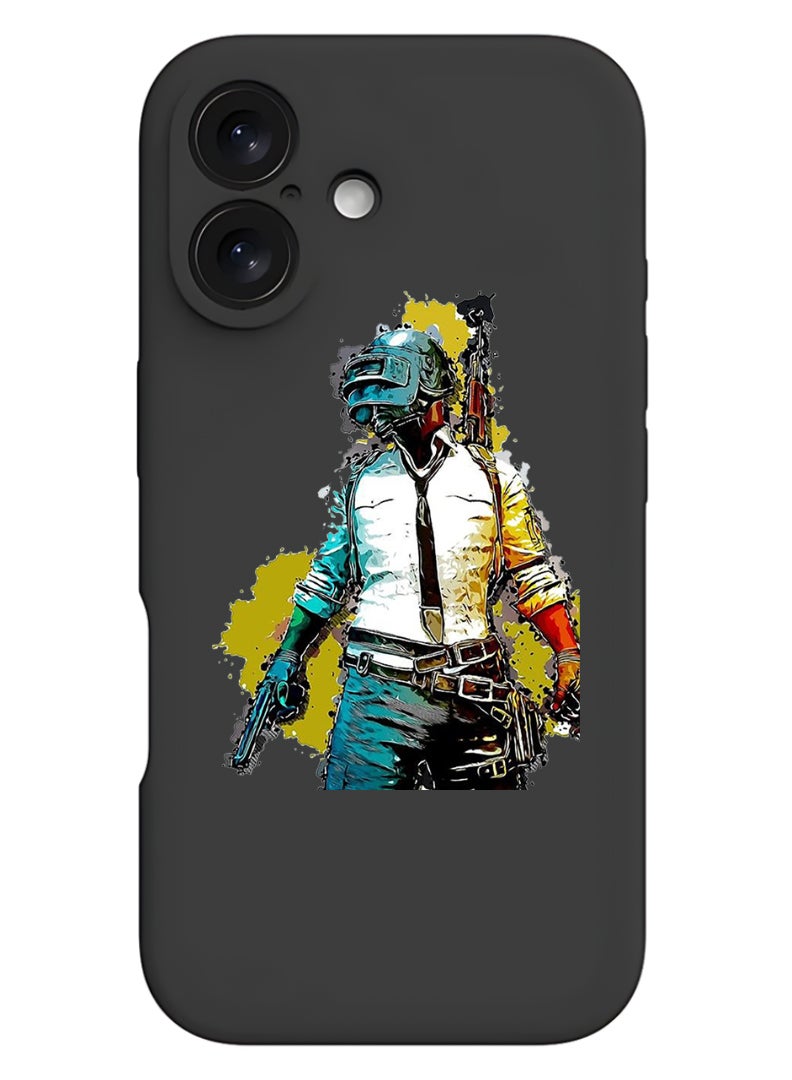 Theodor iPhone 16 Plus Black Protective Slim Fit Case Liquid Silicone Cover with Full Body Protection Anti-Scratch Shockproof Case For iPhone - Pubg - Image 1