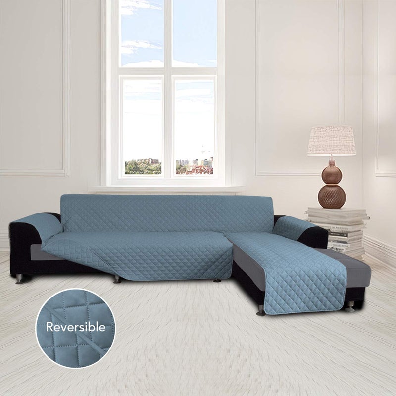Easy-Going غطاء أريكة ميكروفايبر سهل الاستخدام على شكل L غطاء أريكة قسم غطاء أريكة تشيس لونج غطاء قابل للعكس للحيوانات الأليفة والأطفال (X-Large، أزرق فاتح/أزرق فاتح) - Image 2