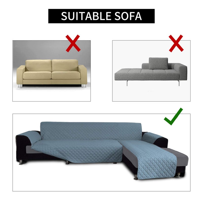 Easy-Going غطاء أريكة ميكروفايبر سهل الاستخدام على شكل L غطاء أريكة قسم غطاء أريكة تشيس لونج غطاء قابل للعكس للحيوانات الأليفة والأطفال (X-Large، أزرق فاتح/أزرق فاتح) - Image 4