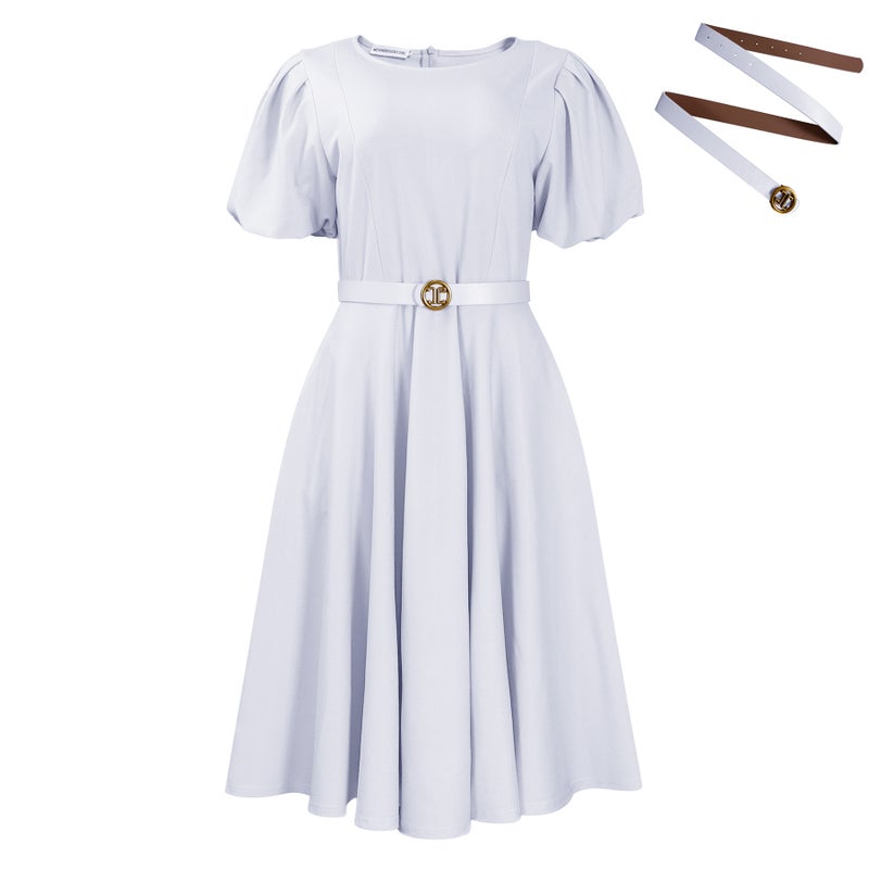 D3320 Foreign Trade plus size Womens 2025 Summer New Fashion Bubble Elegant Big Skirt High Waist African dress Big white + belt