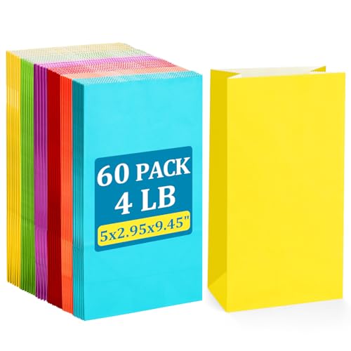 BagDream 60Pcs Assorted Gift Bags #4 5x2.95x9.45 Inches Paper Treat Party Favors for Wedding, Baby Shower, Small Birthday - 4LB Rainbow Snack Bags - Image 1