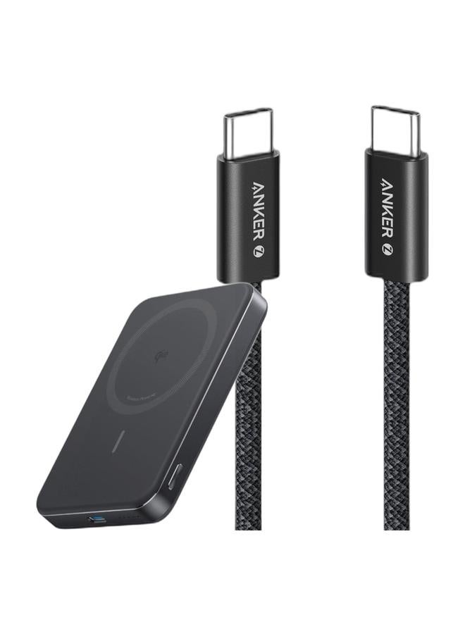Anker MagGo Power Bank, Ultra-Slim 10,000mAh Magnetic Portable Charger, Qi2 Certified 15W Ultra-Fast MagSafe-Compatible Battery Pack, PD 30W, Ergonomic Design, For iPhone 17/16/15/14 Series Only & Zolo USB C to USB C Cable, Braided and Dirt-Free Type C Fast Charging Cable, Slim Connector, for iPhone 17/16 Series, MacBook (240W) (Black, 3.3ft) Bundle - Image 1