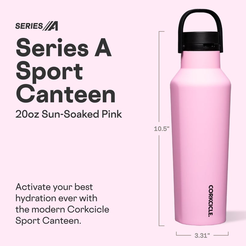 Corkcicle Sport Canteen Insulated Tumbler  Sun-Soaked Pink  20 oz - Reusable Water Bottle Keeps Beverages Cold for 25 Hours & Hot 12 Hours - Cupholder Friendly Tumbler with Screw-On Cap - Image 2
