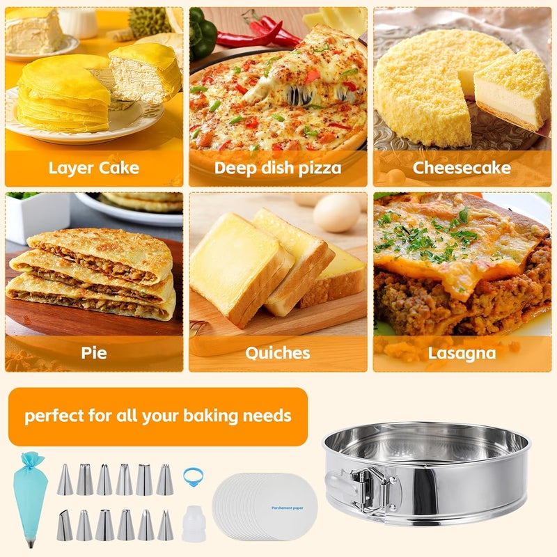 Aufind Springform Pan Set for Baking (7,9,10inches), 304 Stainless Steel Springform Cake Pan with Removable Bottom, Cheesecake Pan with 50PCS Parchment Paper for Pie Cake Pizza and Quiches - Image 4